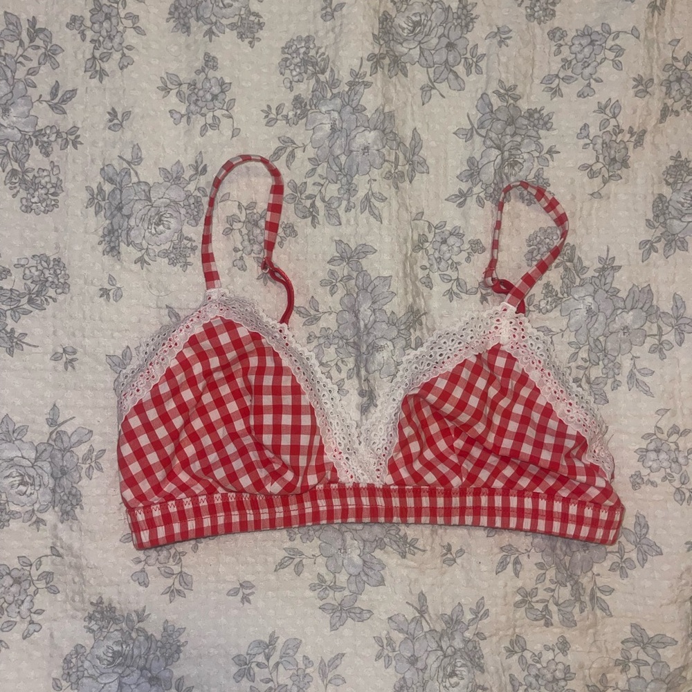 Colsie Red Gingham Bralette with Lace